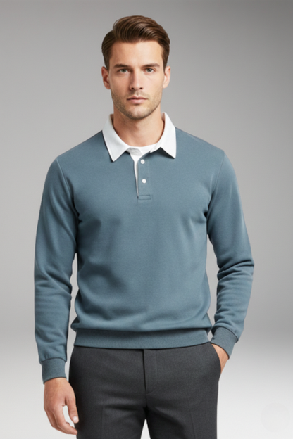 Men's Polo Shirt Button Closure Ribbed Cuffs