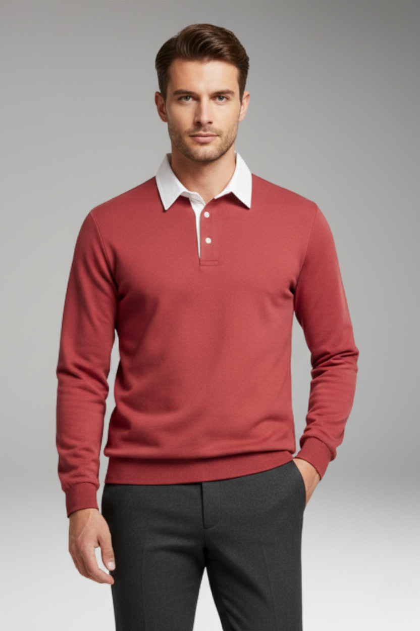 Men's Polo Shirt Button Closure Ribbed Cuffs