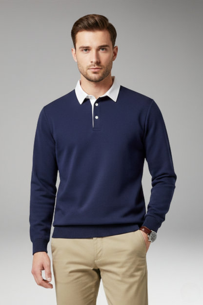 Men's Polo Shirt Button Closure Ribbed Cuffs
