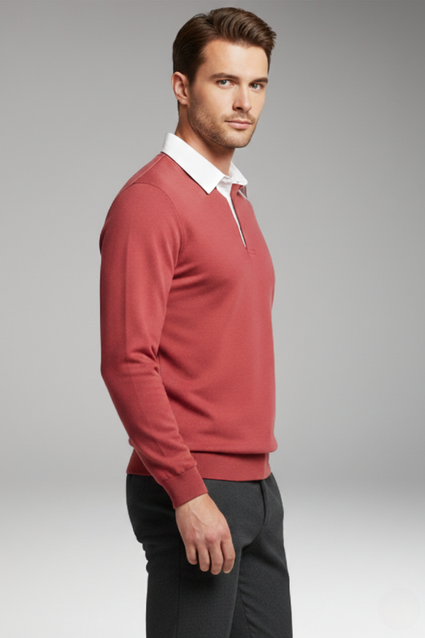 Men's Polo Shirt Button Closure Ribbed Cuffs