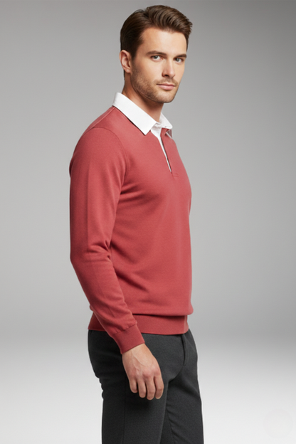 Men's Polo Shirt Button Closure Ribbed Cuffs