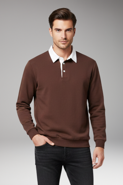 Men's Polo Shirt Button Closure Ribbed Cuffs