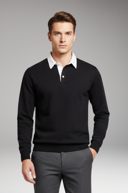 Men's Polo Shirt Button Closure Ribbed Cuffs