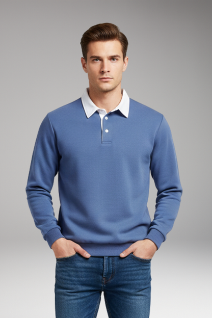 Men's Polo Shirt Button Closure Ribbed Cuffs