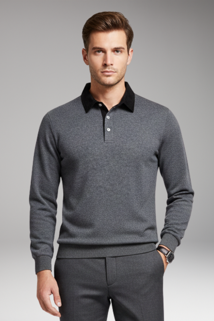 Men's Polo Shirt Button Closure Ribbed Cuffs
