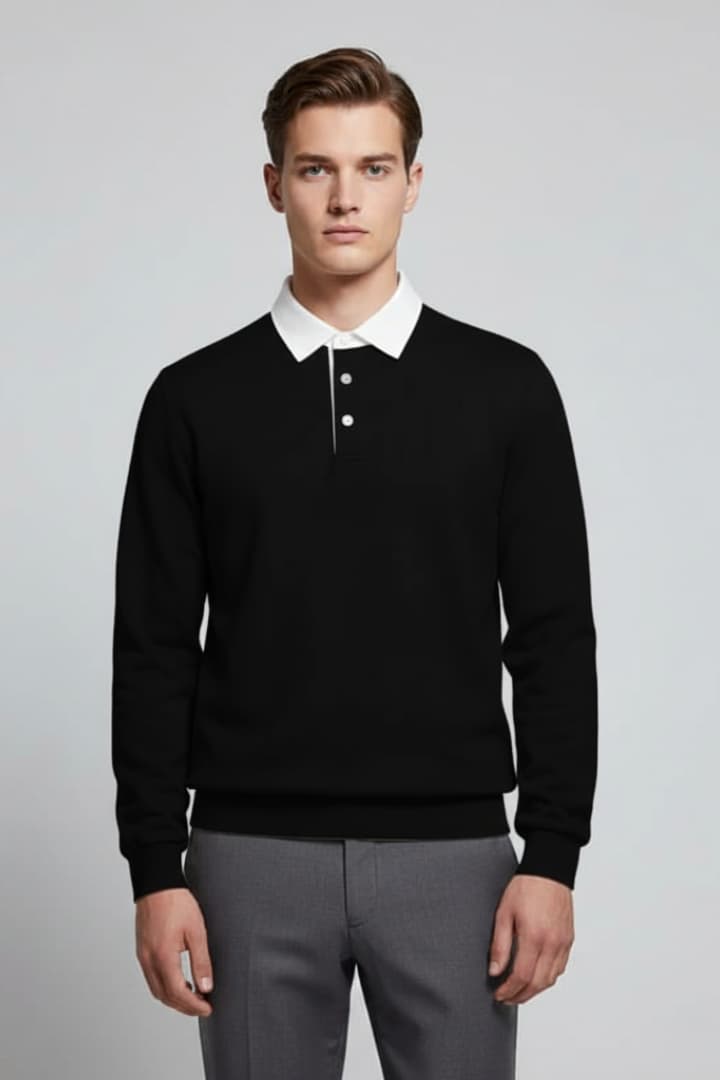 Men's Polo Sweater Long Sleeve Turn Down Collar