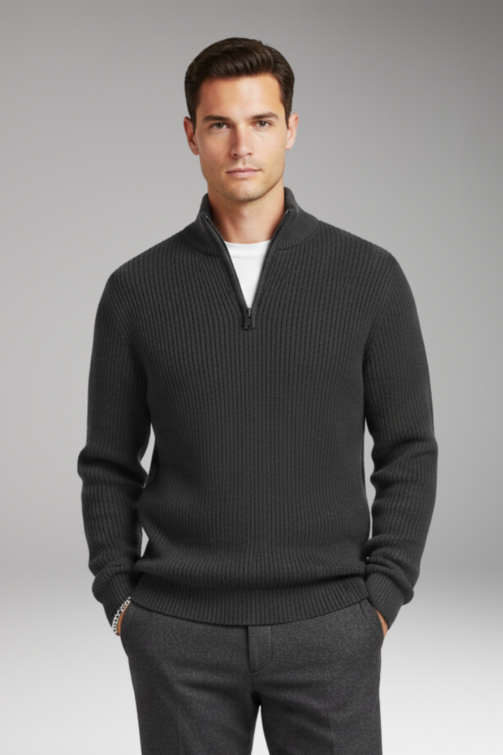 Men's Half Zip Pullover Ribbed Texture
