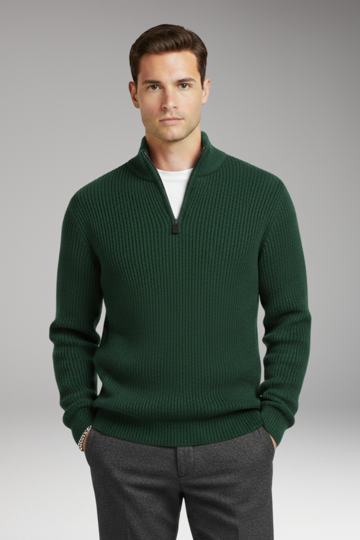 Men's Half Zip Pullover Ribbed Texture