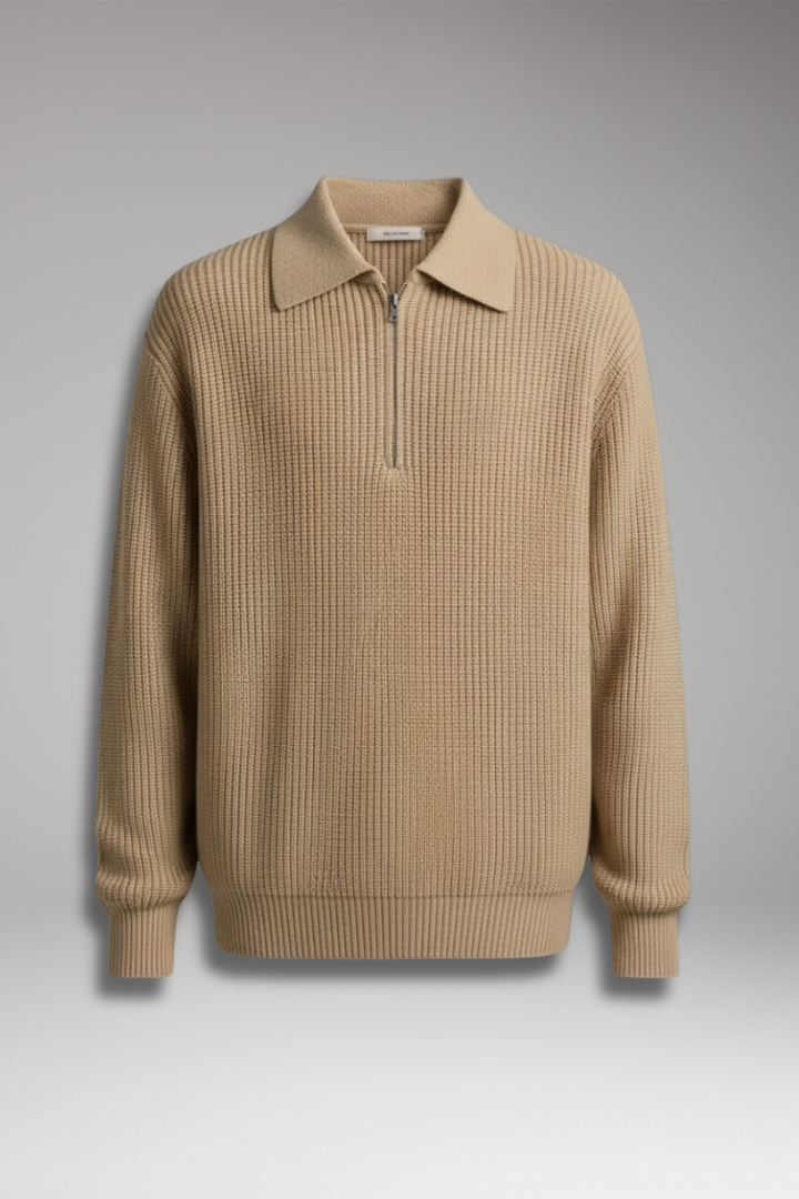 Men's Quarter-Zip Jacquard Knit Sweater Straight Fit - 
Fashinoza