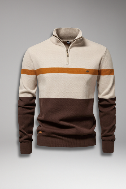 Men's Quarter Zip Sweater Mock Neck Stripe - 
Fashinoza