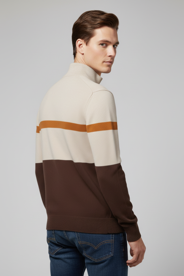 Men's Quarter Zip Sweater Mock Neck Stripe