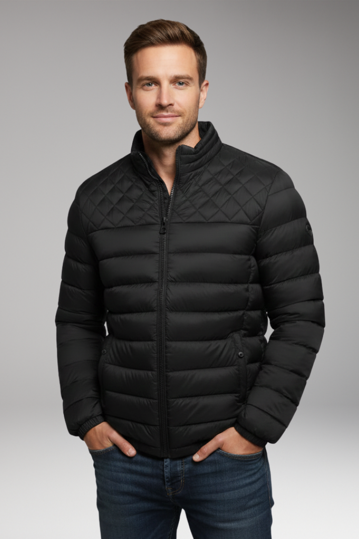Men's Quilted Hooded Jacket Textured Outer