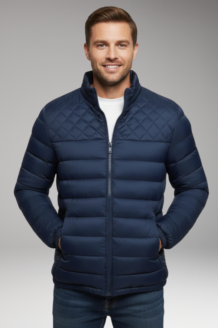 Men's Quilted Hooded Jacket Textured Outer