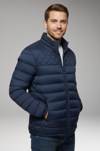 Men's Quilted Hooded Jacket Textured Outer