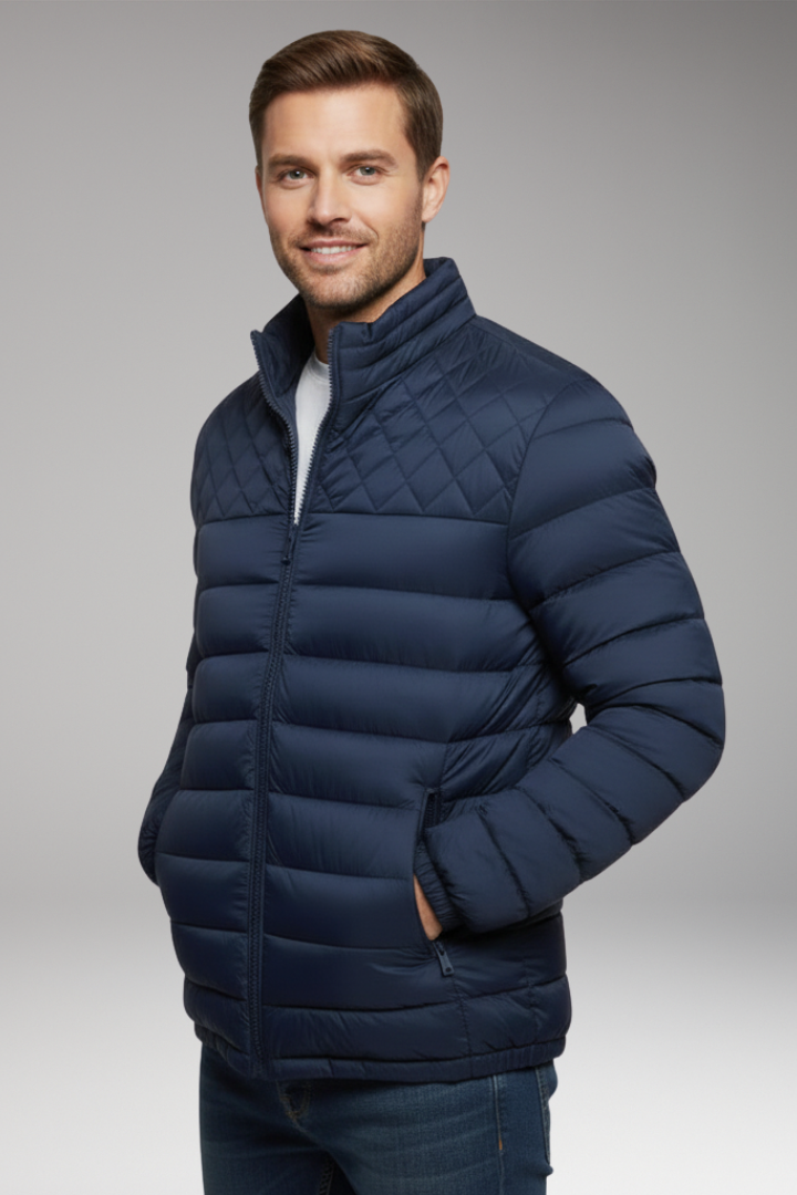 Men's Quilted Hooded Jacket Textured Outer