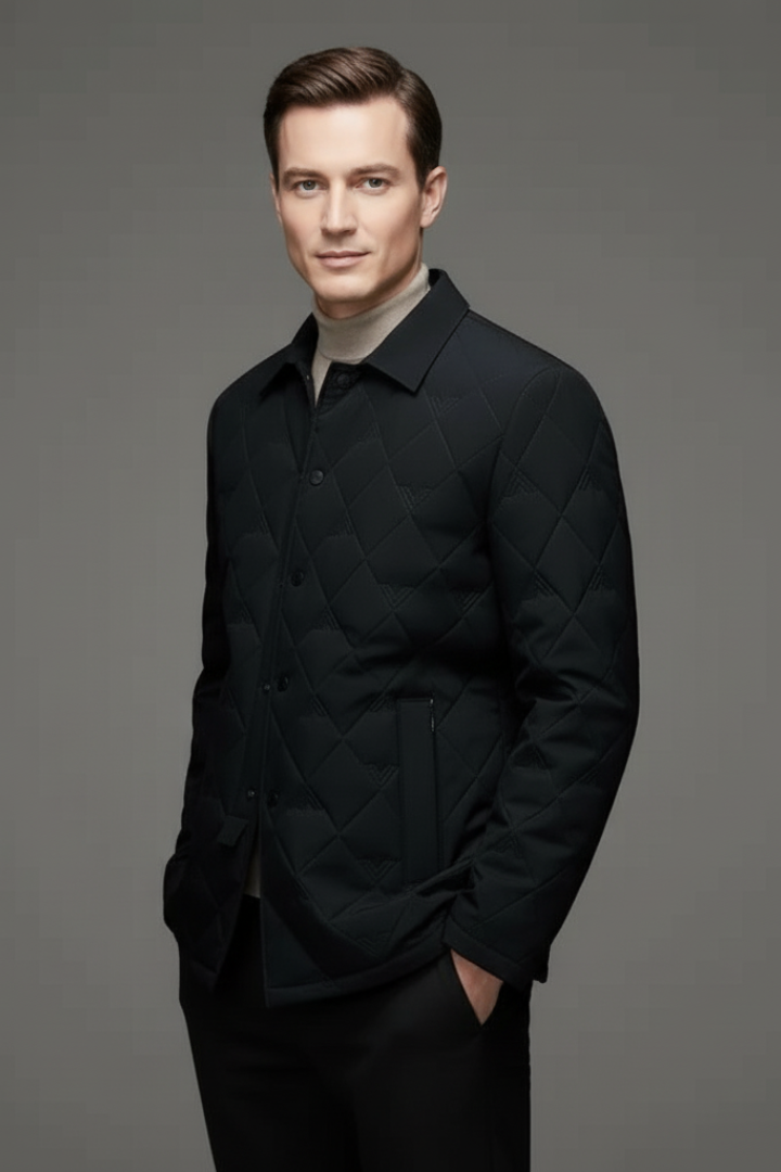 Men's Quilted Jacket Snap Button Padded Black