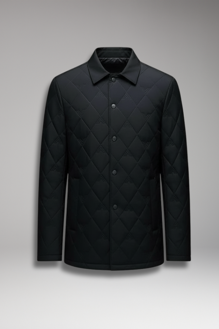 Men's Quilted Jacket Snap Button Padded Black - 
Fashinoza