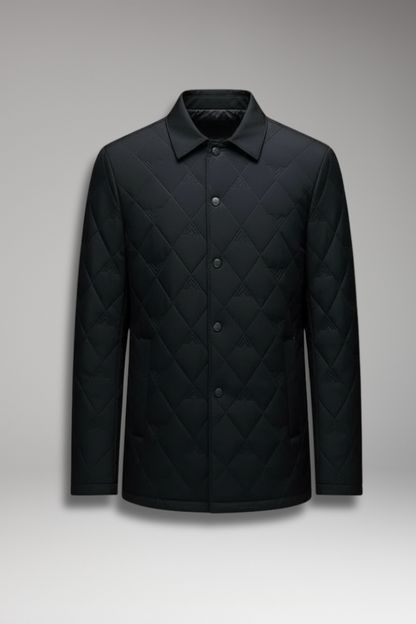 Men's Quilted Jacket Snap Button Padded Black - 
Fashinoza