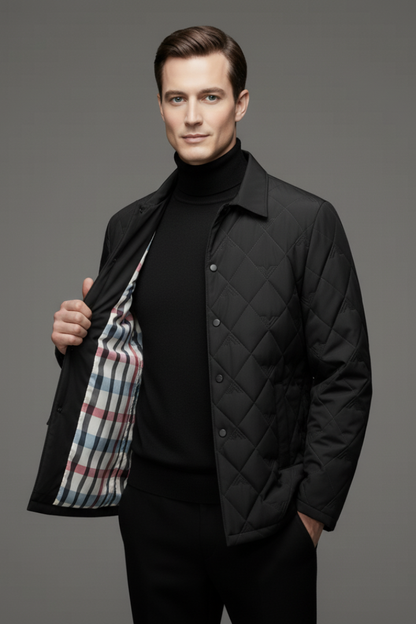 Men's Quilted Jacket Snap Button Padded Black