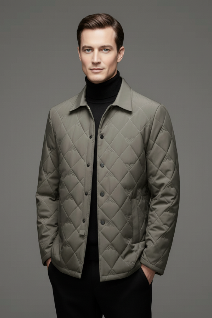 Men's Quilted Jacket Snap Button Padded Black