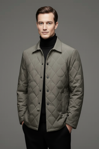 Men's Quilted Jacket Snap Button Padded Black
