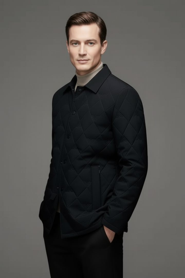 Men's Quilted Jacket Snap Button Padded Black