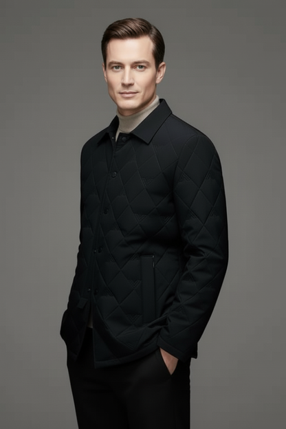 Men's Quilted Jacket Snap Button Padded Black