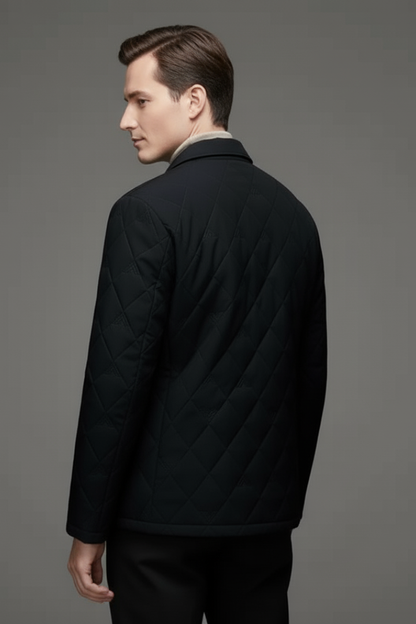 Men's Quilted Jacket Snap Button Padded Black