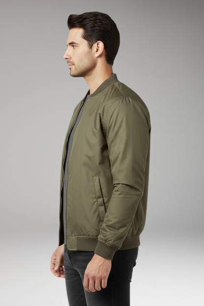 Men's Retro Bomber Jacket Zipper Ribbed Black