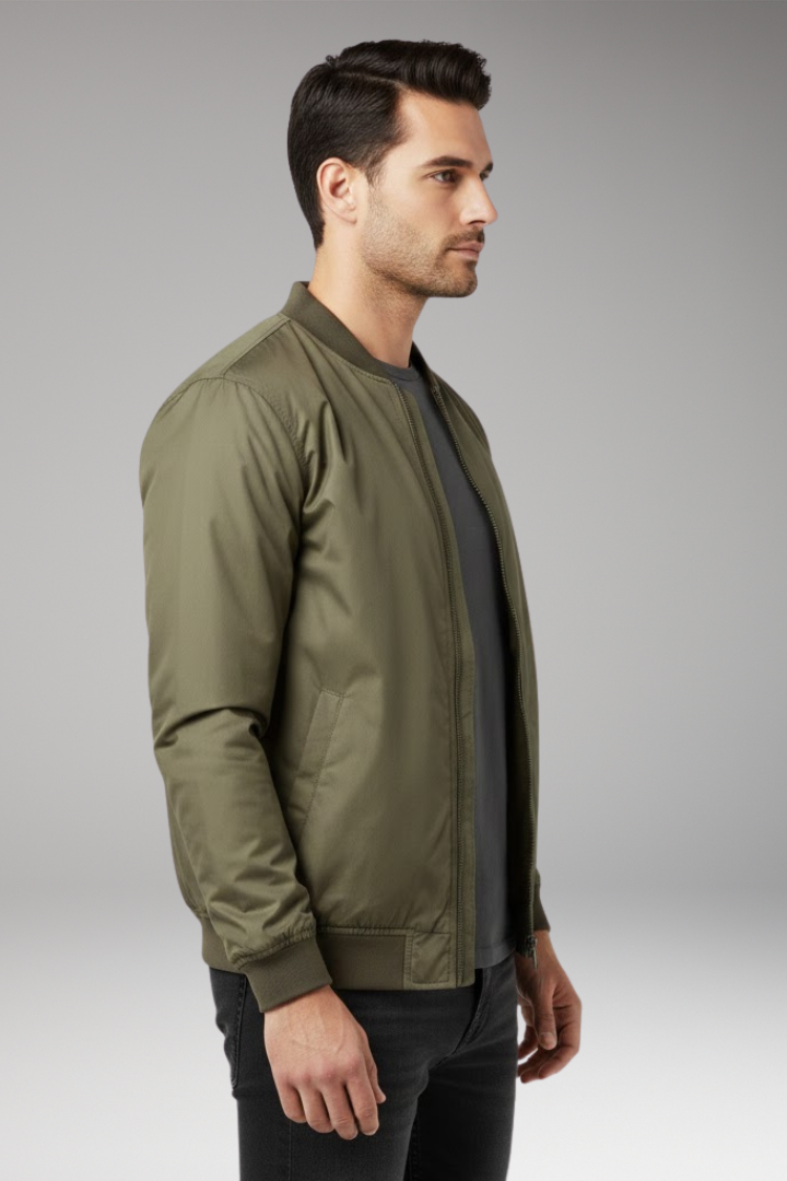 Men's Retro Bomber Jacket Zipper Ribbed Black