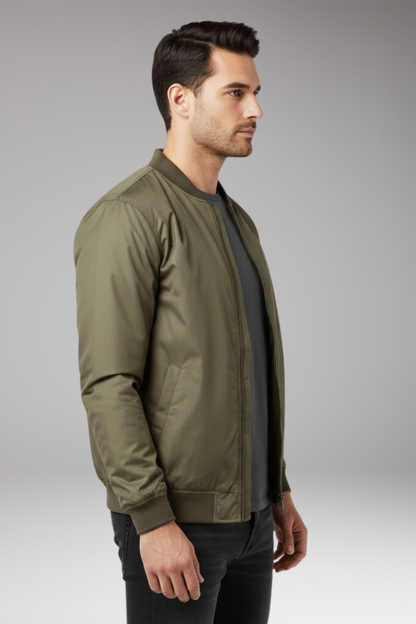 Men's Retro Bomber Jacket Zipper Ribbed Black