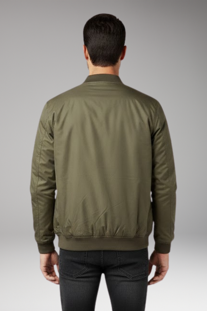 Men's Retro Bomber Jacket Zipper Ribbed Black