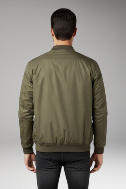 Men's Retro Bomber Jacket Zipper Ribbed Black