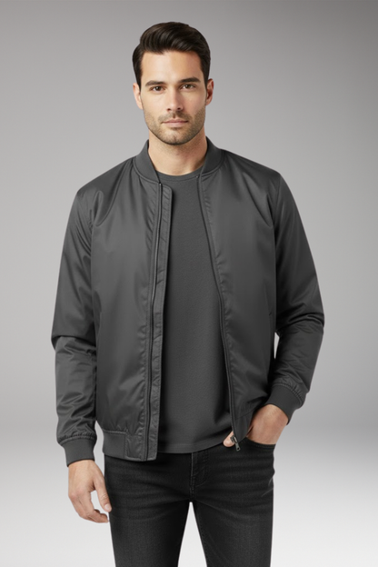 Men's Retro Bomber Jacket Zipper Ribbed Black