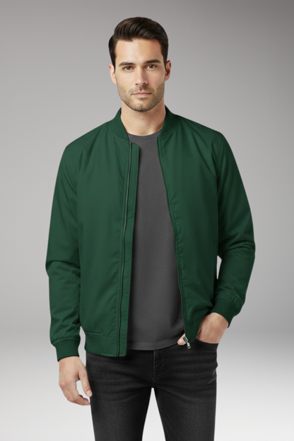 Men's Retro Bomber Jacket Zipper Ribbed Black
