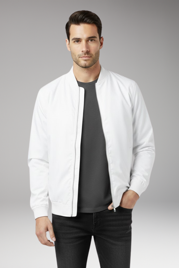 Men's Retro Bomber Jacket Zipper Ribbed Black