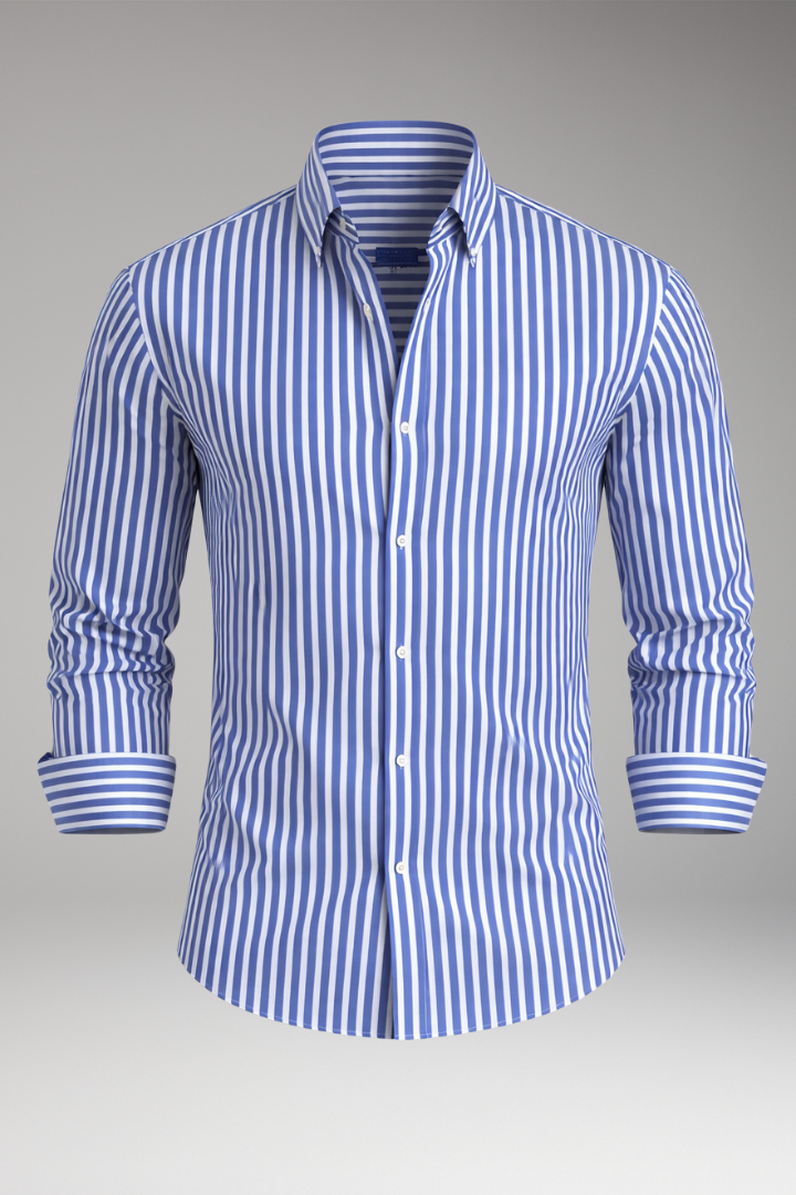 Men's Striped Dress Shirt Button Collar Cotton - 
Fashinoza