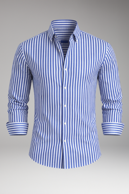Men's Striped Dress Shirt Button Collar Cotton - 
Fashinoza