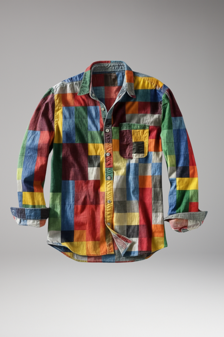 Men's Patchwork Shirt With Chest Pocket - 
Fashinoza