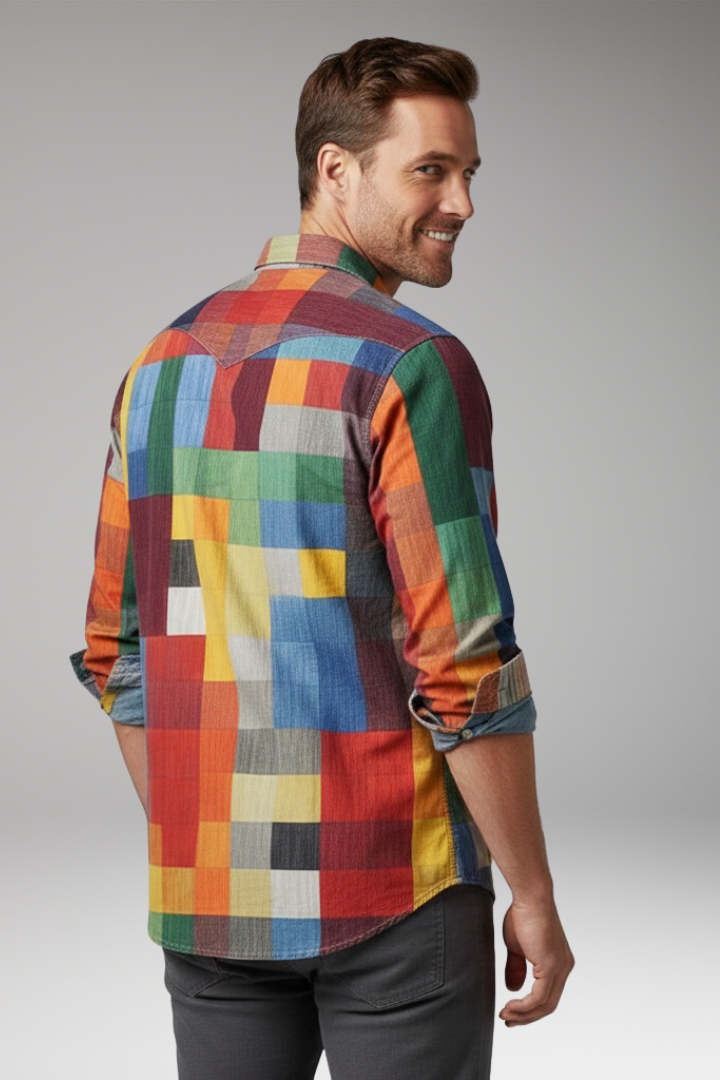 Men's Patchwork Shirt With Chest Pocket