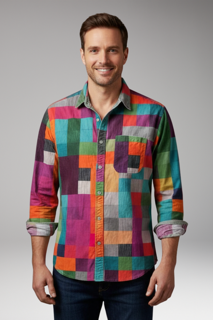 Men's Patchwork Shirt With Chest Pocket