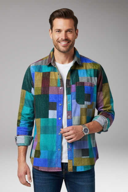 Men's Patchwork Shirt With Chest Pocket