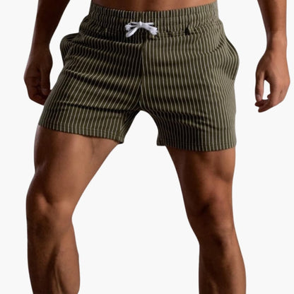 Men's Striped Shorts Drawstring Side Pockets - Fashinoza