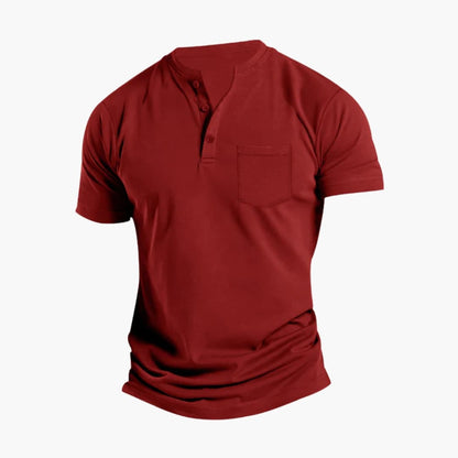 Men's Short Sleeve Henley Shirt Chest Pocket - Fashinoza