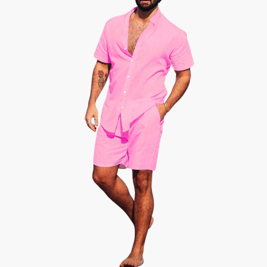 Men's Short Sleeve Shirt And Shorts Set Cotton Summer