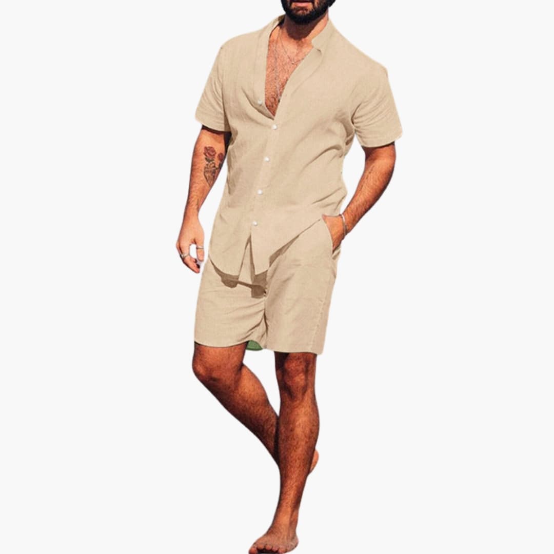 Men's Short Sleeve Shirt And Shorts Set Cotton Summer - Fashinoza