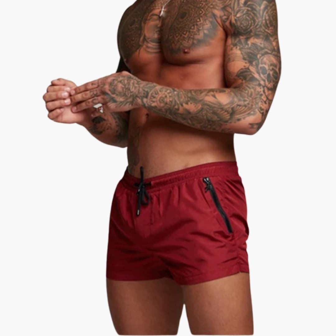 Men's Elastic Waist Shorts Zippered Pockets - Fashinoza