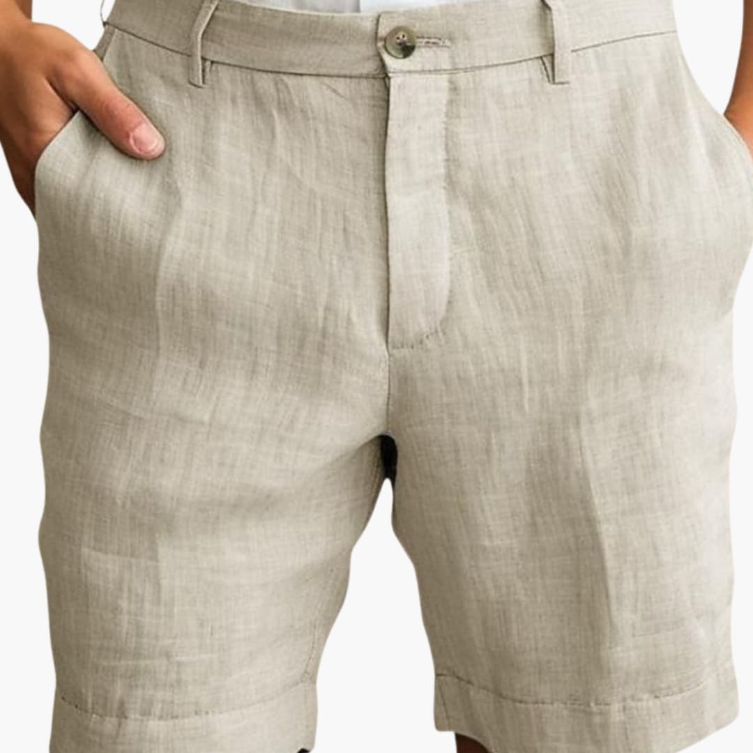 Men's Straight Leg Shorts Cotton Belted Cuffed Beige - Fashinoza