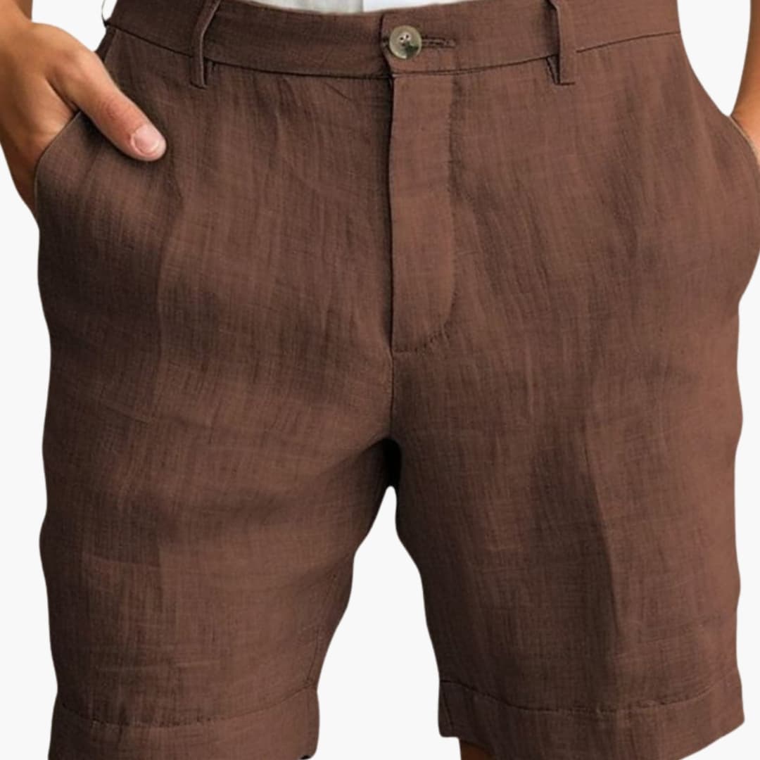 Men's Straight Leg Shorts Cotton Belted Cuffed Beige