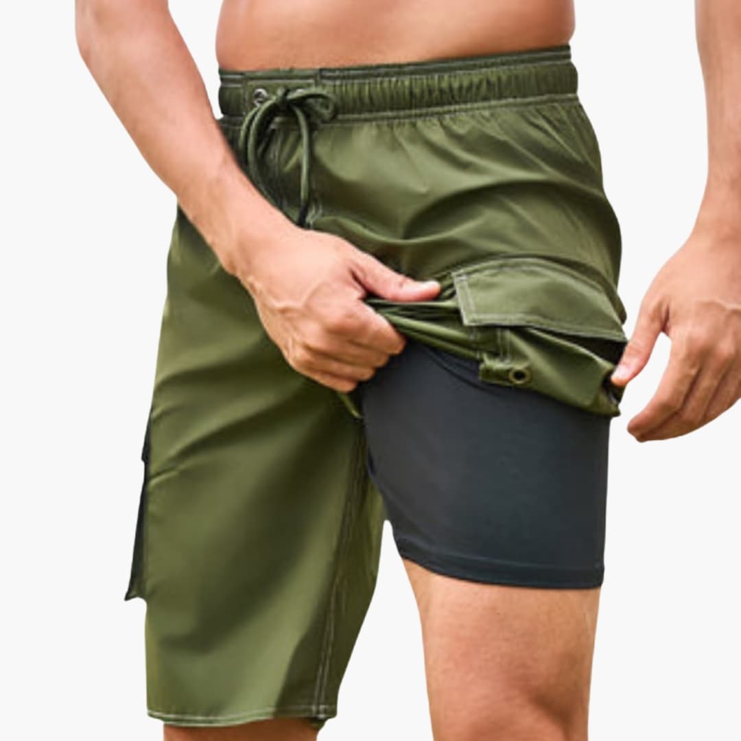 Men's Stretch Swim Shorts Inner Lining Cargo Pocket - Fashinoza